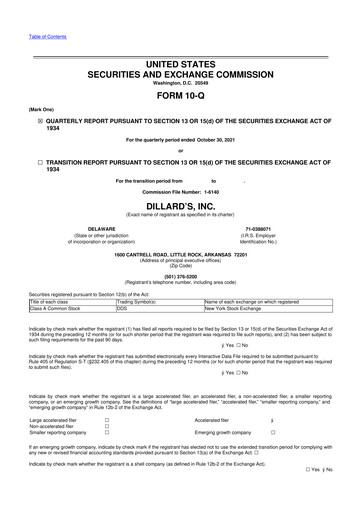 Miniature Dillard's
 10-Q Rapport trimestriel 2021 