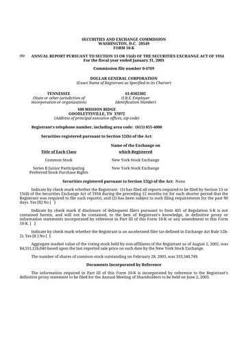 Thumbnail Dollar General 10-K Annual Report 