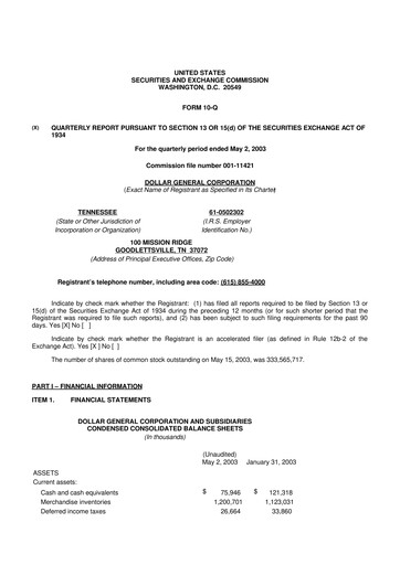 Miniature Dollar General 10-Q Rapport trimestriel  