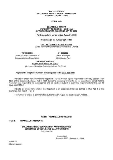 Miniature Dollar General 10-Q Rapport trimestriel  