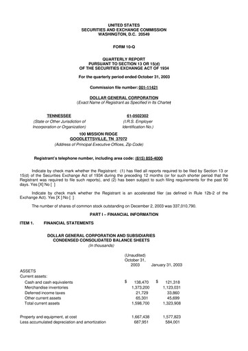 Miniature Dollar General 10-Q Rapport trimestriel  