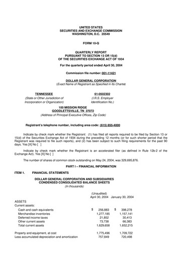 Miniature Dollar General 10-Q Rapport trimestriel  
