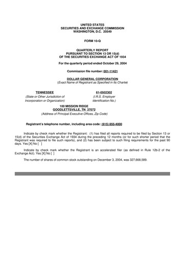 Miniature Dollar General 10-Q Rapport trimestriel  