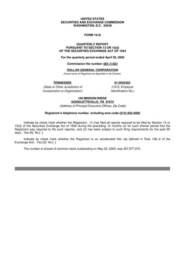 Miniature Dollar General 10-Q Rapport trimestriel  