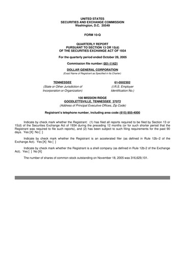 Miniature Dollar General 10-Q Rapport trimestriel  