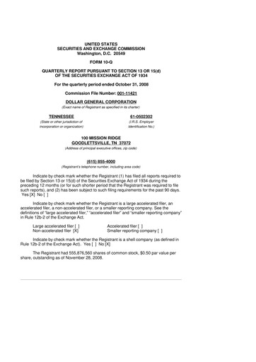 Miniature Dollar General 10-Q Rapport trimestriel  