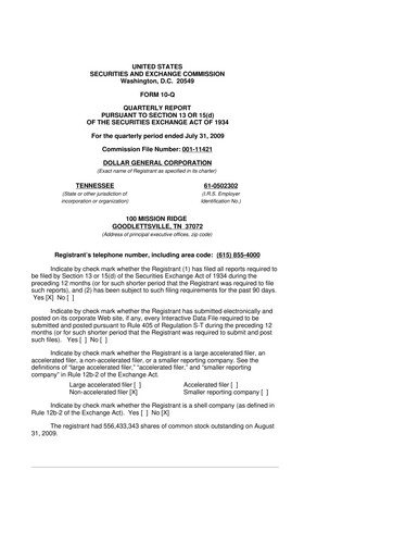 Miniature Dollar General 10-Q Rapport trimestriel  