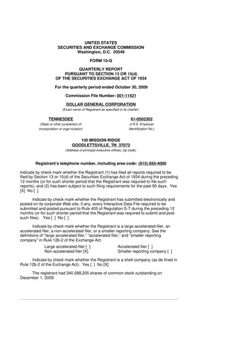 Miniature Dollar General 10-Q Rapport trimestriel  