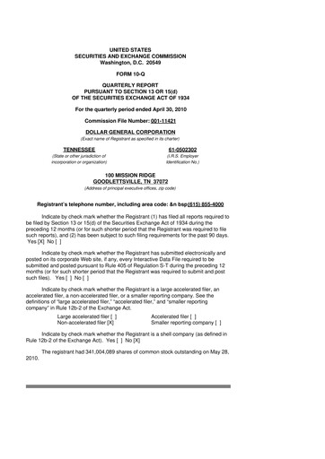 Miniature Dollar General 10-Q Rapport trimestriel  