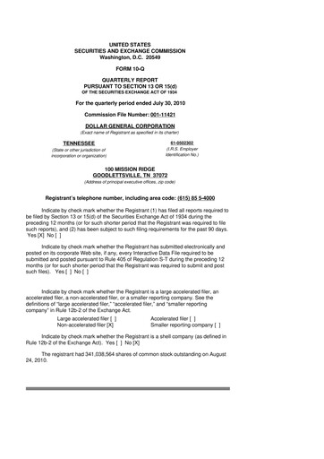 Miniature Dollar General 10-Q Rapport trimestriel  