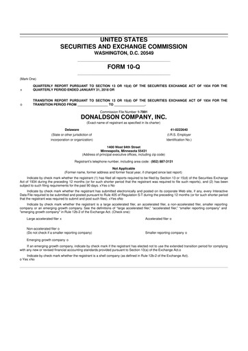 Thumbnail Donaldson Company 10-Q Quarterly Report FY2018 