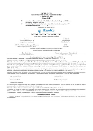 Thumbnail Donaldson Company 10-K Annual Report 2018