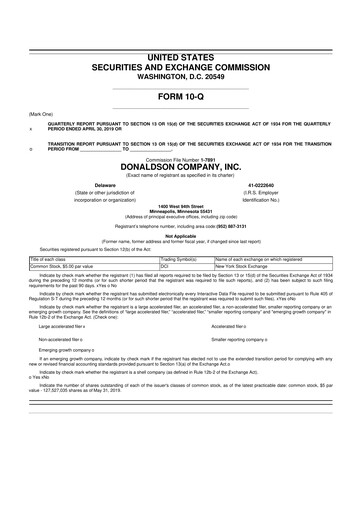 Thumbnail Donaldson Company 10-Q Quarterly Report FY2019 