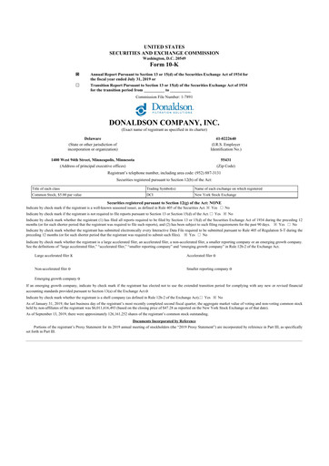 Thumbnail Donaldson Company 10-K Annual Report 2019