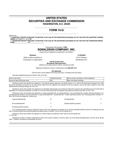 Thumbnail Donaldson Company 10-Q Quarterly Report FY2020 
