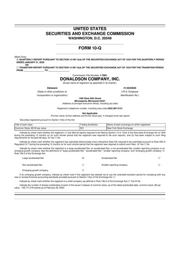 Thumbnail Donaldson Company 10-Q Quarterly Report FY2020 