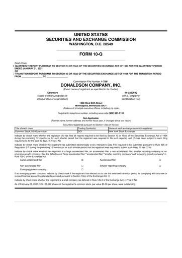 Thumbnail Donaldson Company 10-Q Quarterly Report FY2021 