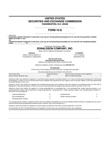 Thumbnail Donaldson Company 10-Q Quarterly Report FY2022 