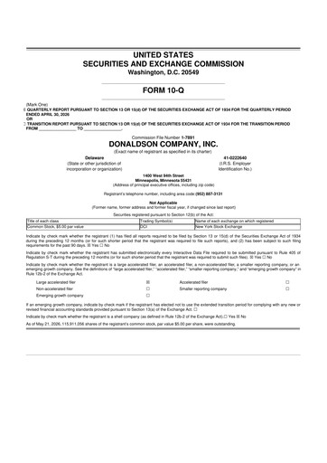 Thumbnail Donaldson Company 10-Q Quarterly Report FY2026 