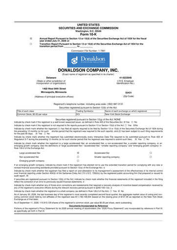Thumbnail Donaldson Company 10-K Annual Report 2026
