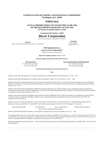 Thumbnail Dover Corporation 10-K Annual Report 2014