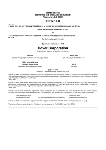 Thumbnail Dover Corporation 10-Q Quarterly Report FY2016 