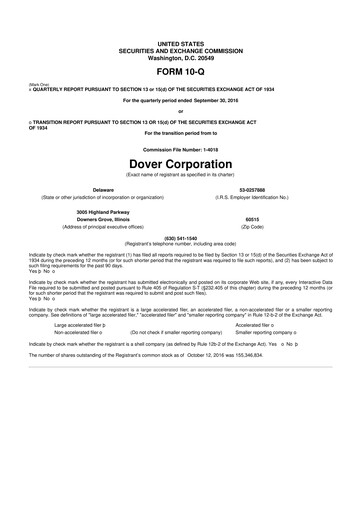 Thumbnail Dover Corporation 10-Q Quarterly Report FY2016 