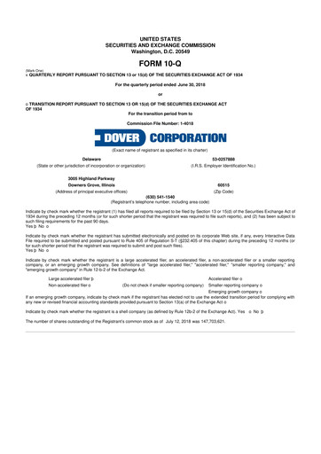 Thumbnail Dover Corporation 10-Q Quarterly Report FY2018 