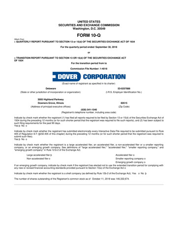 Thumbnail Dover Corporation 10-Q Quarterly Report FY2018 