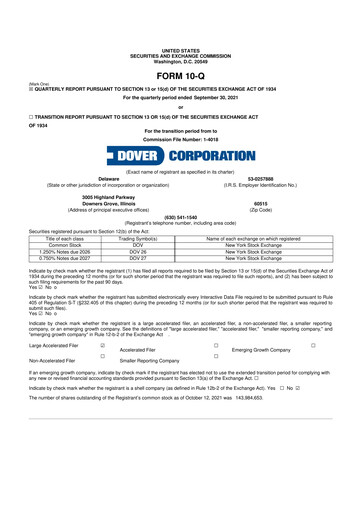 Thumbnail Dover Corporation 10-Q Quarterly Report FY2021 