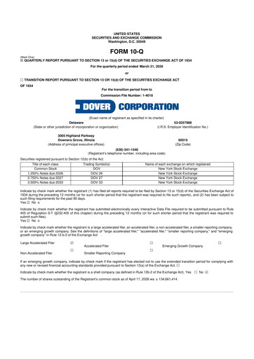 Thumbnail Dover Corporation 10-Q Quarterly Report FY 