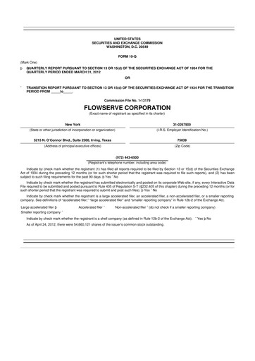 Thumbnail Flowserve
 10-Q Quarterly Report FY2012 