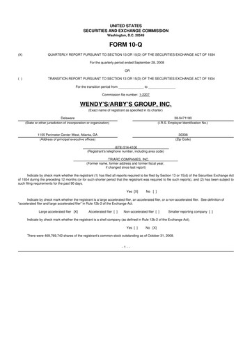 Thumbnail Wendy’s 10-Q Quarterly Report FY 