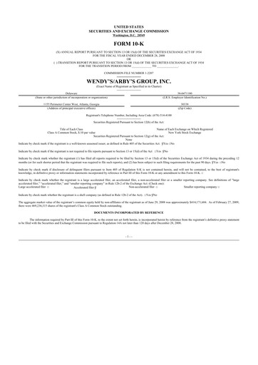 Thumbnail Wendy’s 10-K Annual Report 