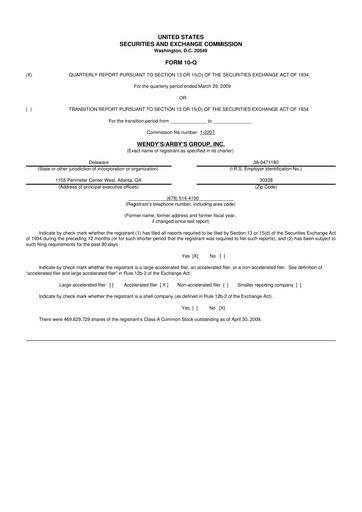 Thumbnail Wendy’s 10-Q Quarterly Report FY 