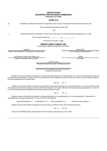 Thumbnail Wendy’s 10-Q Quarterly Report FY 