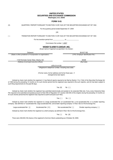 Thumbnail Wendy’s 10-Q Quarterly Report FY 