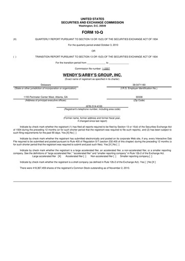 Thumbnail Wendy’s 10-Q Quarterly Report FY2011 