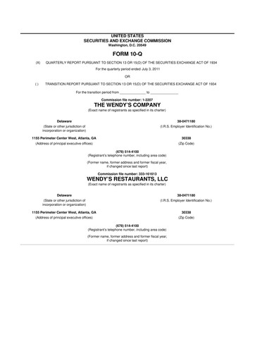 Thumbnail Wendy’s 10-Q Quarterly Report FY2011 
