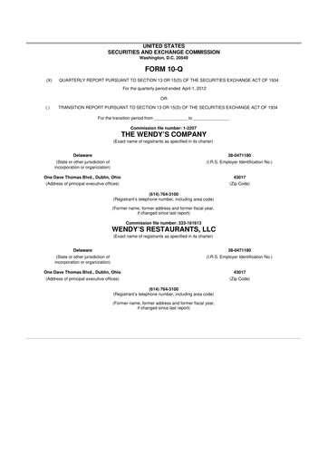 Thumbnail Wendy’s 10-Q Quarterly Report FY2012 