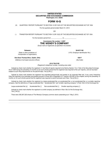 Thumbnail Wendy’s 10-Q Quarterly Report FY2013 