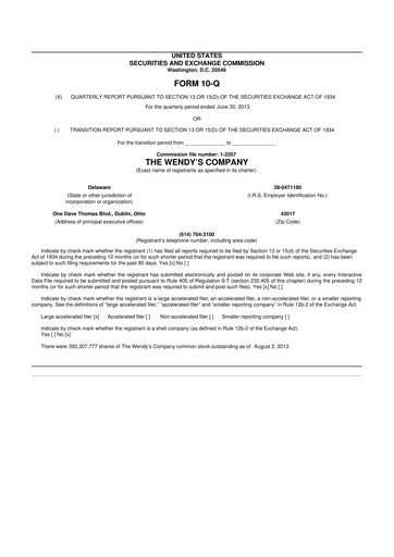 Thumbnail Wendy’s 10-Q Quarterly Report FY2013 