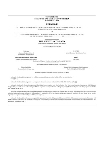 Thumbnail Wendy’s 10-K Annual Report 2015