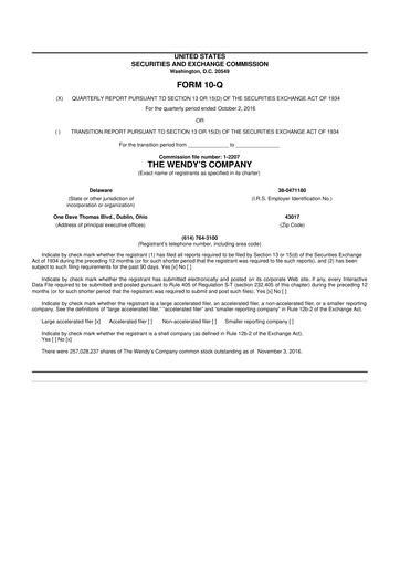 Thumbnail Wendy’s 10-Q Quarterly Report FY2016 