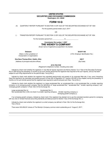 Thumbnail Wendy’s 10-Q Quarterly Report FY2017 