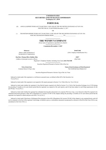 Thumbnail Wendy’s 10-K Annual Report 2017