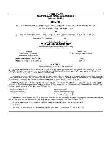 Thumbnail Wendy’s 10-Q Quarterly Report FY2018 