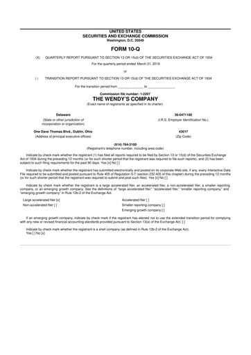 Thumbnail Wendy’s 10-Q Quarterly Report FY2019 