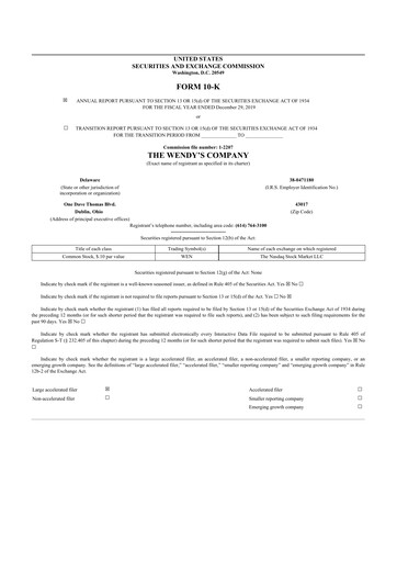 Thumbnail Wendy’s 10-K Annual Report 2019