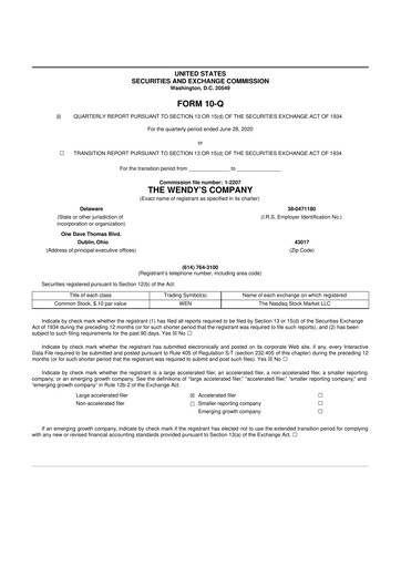 Thumbnail Wendy’s 10-Q Quarterly Report FY2020 